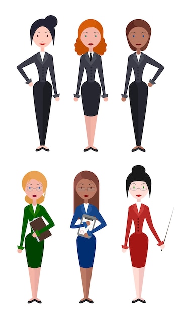 Set vettoriale di illustrazioni vettoriali piatte donna lavoratrice d'affari insegnante