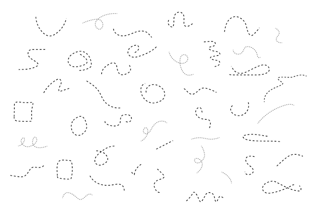 Set vettoriale di linee a trattini disegnato a mano