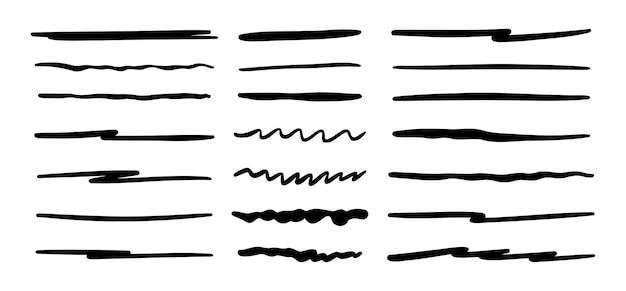 Set vettoriale di linee sottolineate disegnate a mano Set di linee Doodle