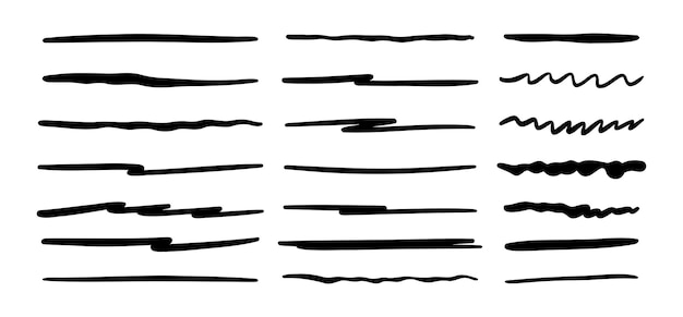 Set vettoriale di linee sottolineate disegnate a mano Set di linee Doodle