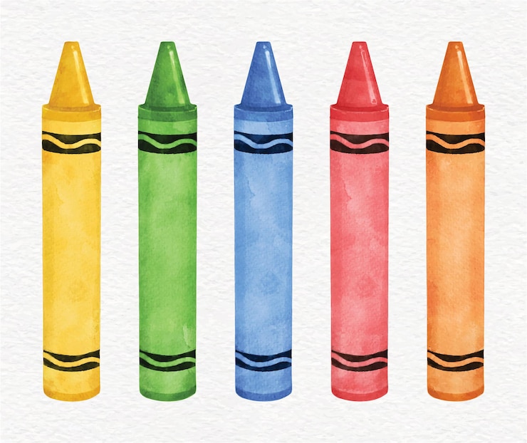 Vettore set vettoriale di matite di cera multicolori per bambini che colorano matite in stile acquerello
