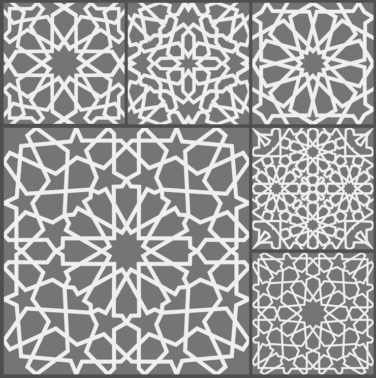 Vettore set vettoriale di ornamenti islamici motivo arabo ramadan piastrella patchwork motivo floreale islamico ramadan mubarak motivo a stella musulmana semplice