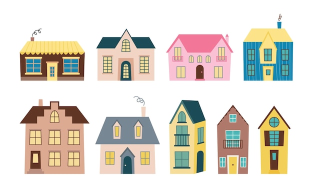 Set vettoriale di piccole case colorate in stile scandinavo