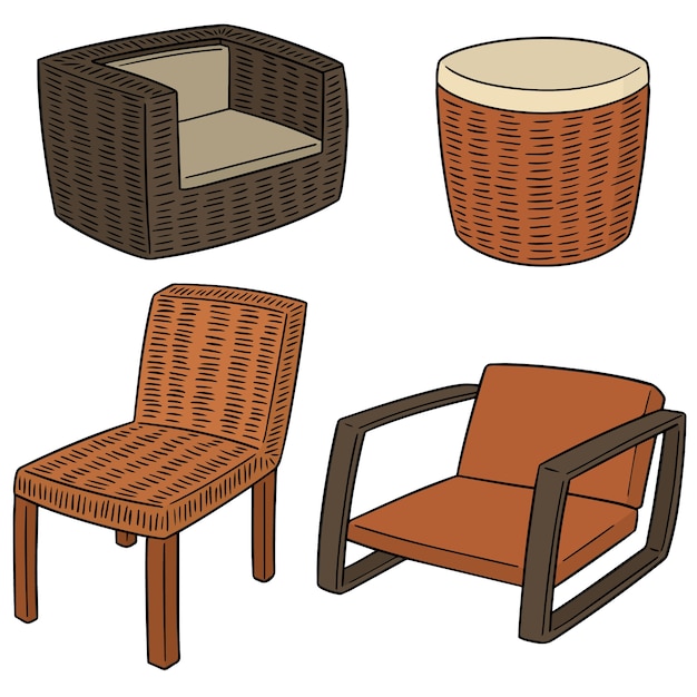 set vettoriale di sedia di vimini