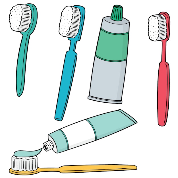 set vettoriale di spazzolino da denti e dentifricio