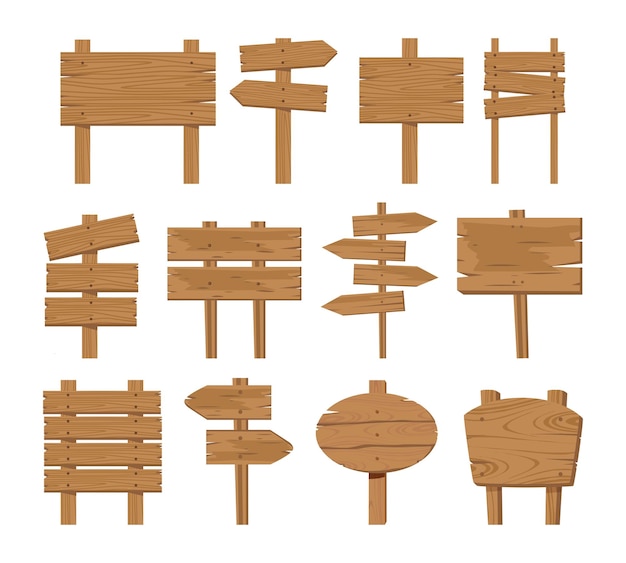 set vettoriale di targhe in legno vuote