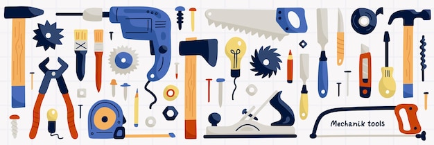 Set vettoriale di utensili da costruzione per riparazioni domestiche