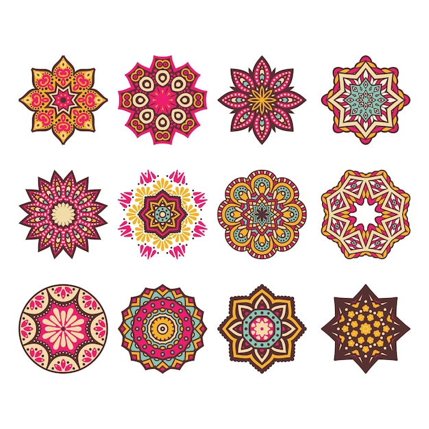 Set vettoriale gratuito di mandala floreali colorati