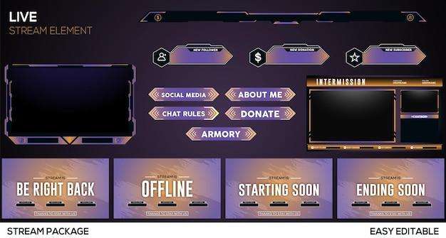 Set viola di design di elementi di gioco dal vivo