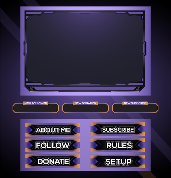 Set viola di disegno vettoriale di elementi di gioco in live streaming
