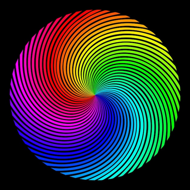 sfera colorata di raggi volteggiava su una spirale su sfondo nero