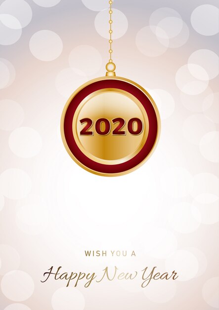 Sfera di felice anno nuovo 2020 su priorità bassa vuota festiva glitter iridescente.