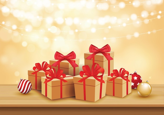 Sfera di vetro di Natale e fondo di giftbox con spazio per testo