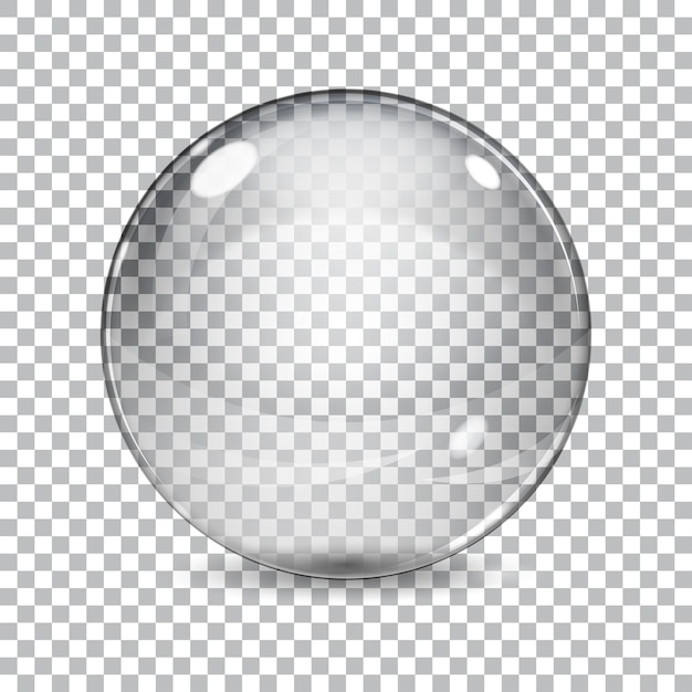 Sfera di vetro trasparente con ombra su fondo a quadri