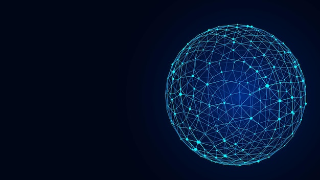 Sfera scifi astratta con particelle e linee Connessione di rete tecnologica sul mondo Illustrazione vettoriale futuristica Connessioni digitali globali ai Sfera geometrica wireframe 3D