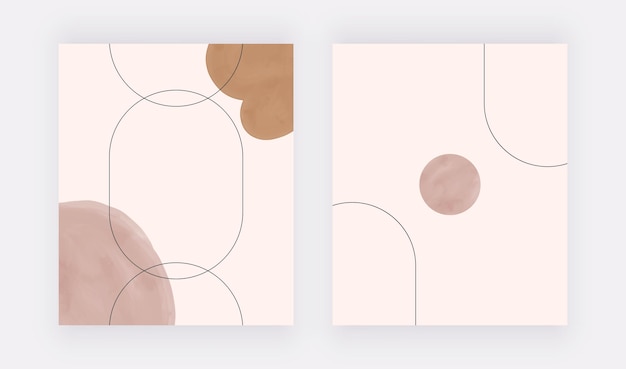 Sfondi di design alla moda con linee geometriche minime e forme acquerellate con pennellate marroni