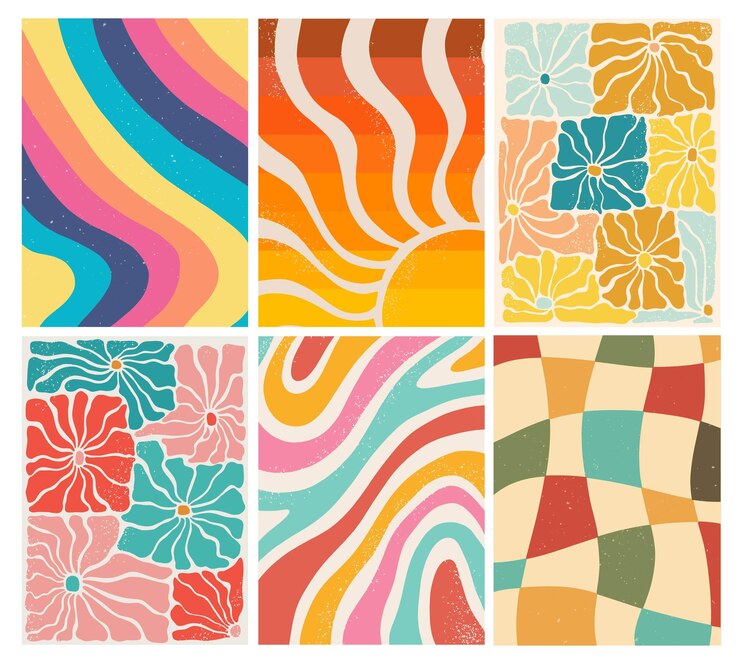Sfondi vintage set collezione di carta da parati groovy con effetto di consistenza grunge per stampe di manifesti