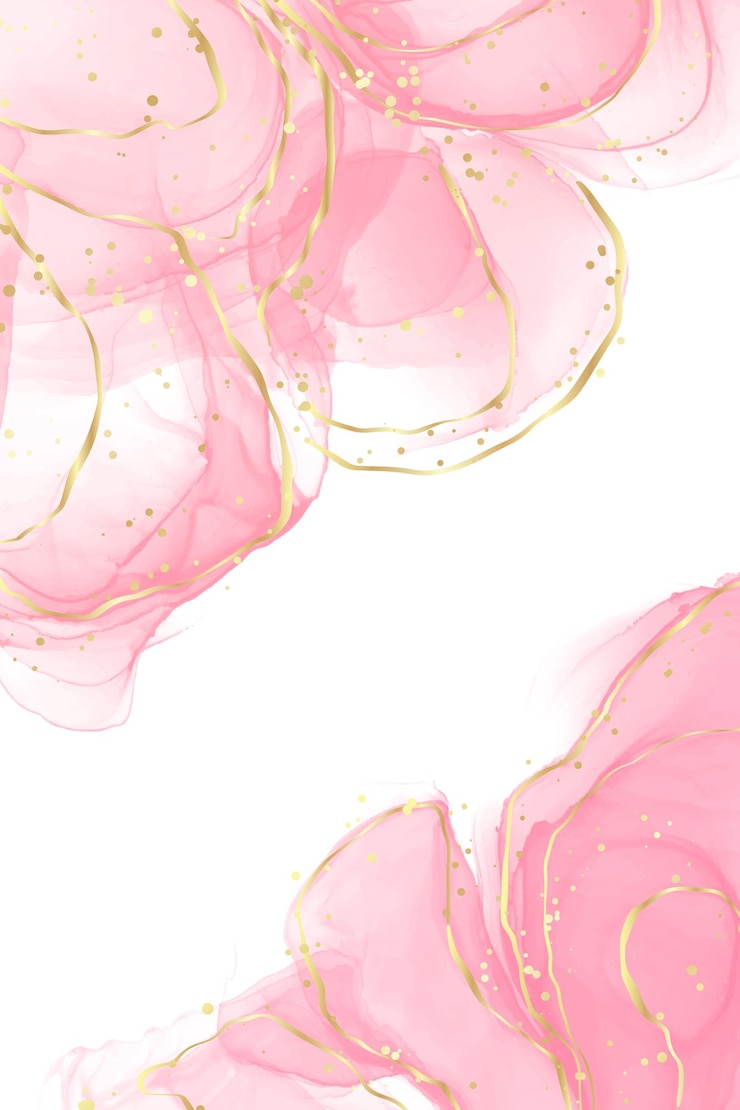 Vettore sfondio acquarello liquido rosa pastello con fessure dorate