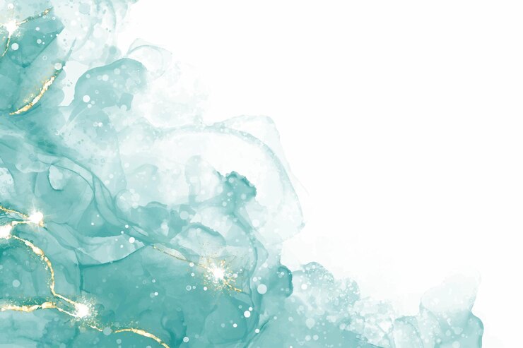 Vettore sfondio acquerello di marmo liquido a menta cian pastello con linee dorate e macchie di pennello tinta alcolica marmorizzata turchese effetto disegno illustrazione vettoriale sfondo invito a nozze in acquerello