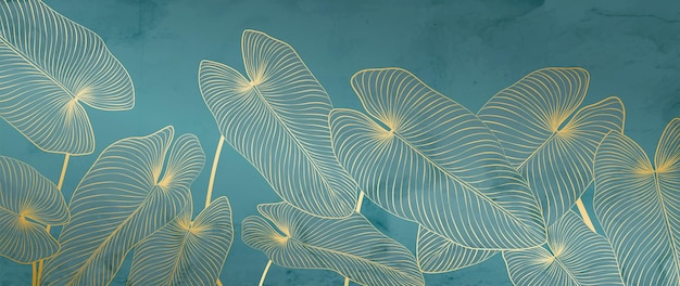 Sfondio artistico di lusso con omolamena foglie tropicali in colore oro in stile linea striscia botanica per decorazione design inviti imballaggio