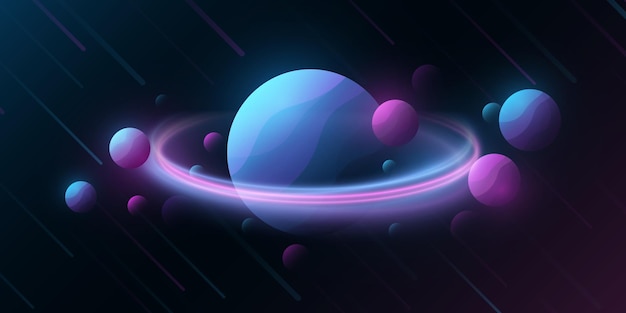Sfondio cosmico astratto con meteoriti volanti e pianeti colorati luminosi Disegno moderno di galassie Illustrazione vettoriale EPS 10