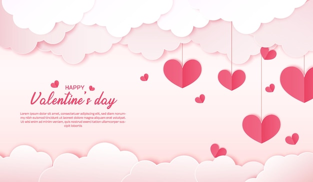 Sfondio d'amore con cuore piegato di carta e nuvola per il design del giorno di San Valentino