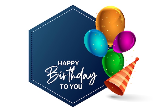 Sfondio della carta di felicitazioni di compleanno con palloncini e berretto da festa