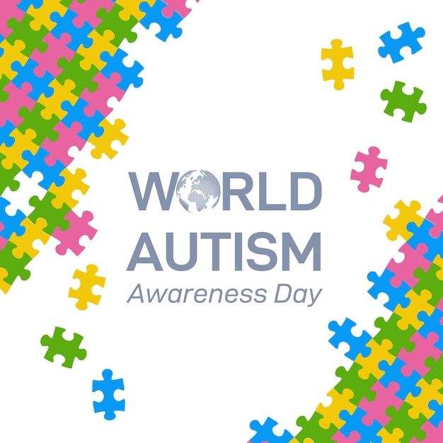 Sfondio della Giornata mondiale della consapevolezza dell'autismo Progettazione per banner sfondi icona distintivo social media poster medici opuscoli stampa e campagna di consapevolezza sanitaria per l'autismo Vector puzzle
