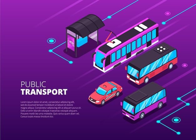 Sfondio di cartone animato isometrico per i trasporti pubblici
