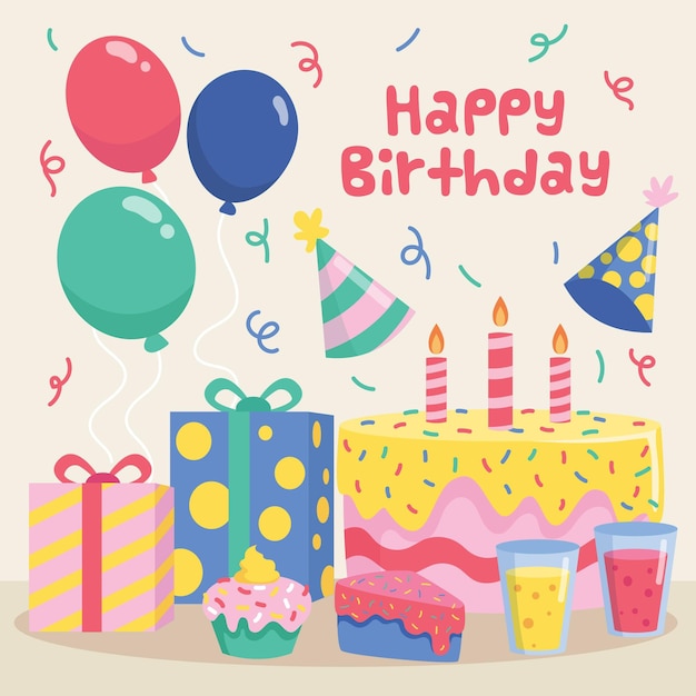 Sfondio di compleanno a disegno piatto