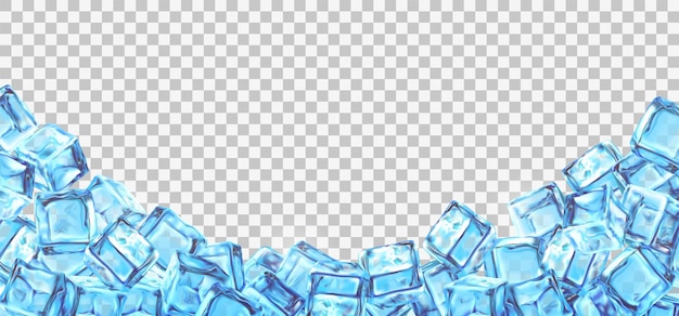 Sfondio di cubetti di ghiaccio Congela le confezioni delle bevande fredde decorazione realistica spruzzo d'acqua fredda gocce di cristallo trasparente acqua fresca o ondata cadente banner pubblicitario Vettore concetto esatto elementi isolati 3D