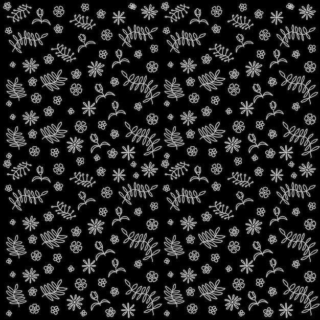 Sfondio di fiori Doodle Sfondamento di fiori modello di fiori e foglie modello di fiore nero modello