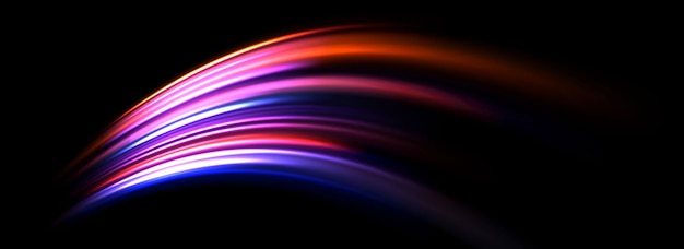 Sfondio di tracce luminose al neon linee di velocità viola rosa brillante vortice curvo luminoso colorato