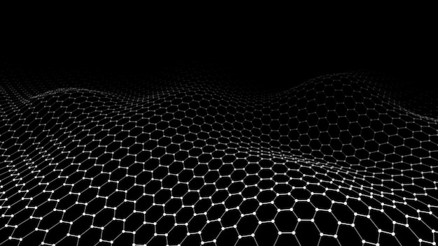 Sfondio esagonale futuristico Sfondio tecnologico vettoriale con ondata dinamica Visualizzazione di grandi dati