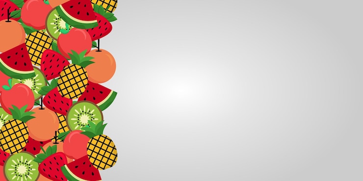Vettore sfondio estivo con illustrazione di vari frutti come arance mele ananas