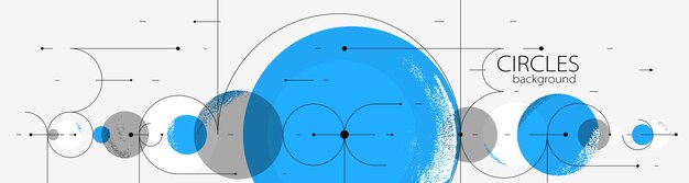 Sfondio geometrico con cerchi e linee arte vettoriale composizione astratta piano tecnico piatto sistema techno minimo