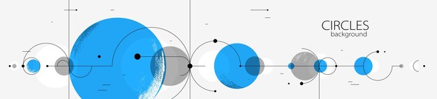 Sfondio geometrico con cerchi e linee arte vettoriale composizione astratta piano tecnico piatto sistema techno minimo