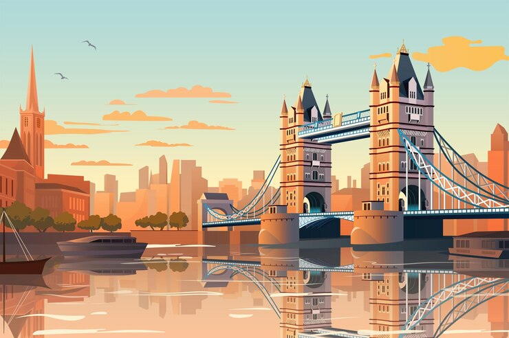 Vettore sfondio londra l'iconico big ben si erge orgogliosamente sullo sfondo