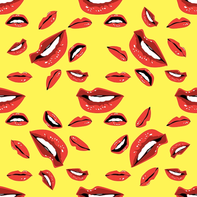 Sfondo a pattern senza cuciture vettoriale con labbra rosse