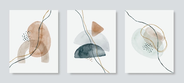 Sfondo Acquerello Astratto Impostato In Uno Stile Minimalista Alla Moda. Illustrazione disegnata a mano di vettore in colori pastello per modelli, poster, stampe d'arte da parete, copertine, imballaggi, storie di social media