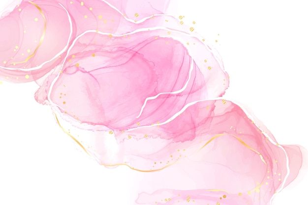 Sfondo acquerello liquido rosa pastello rosa con crepe dorate