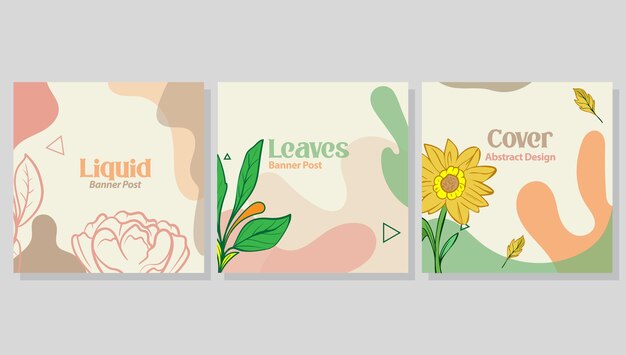 sfondo astratto con disegnato a mano con rami e foglie di fiori nei modelli per i social media