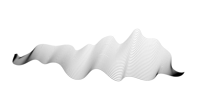 Sfondo astratto con linee sfumate d'onda monocromatiche su sfondo bianco. Sfondo di tecnologia moderna, design a onde. Illustrazione vettoriale