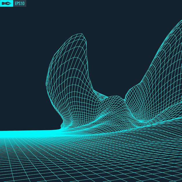 Sfondo astratto del paesaggio vettoriale Illustrazione della tecnologia 3d della griglia del cyberspazio