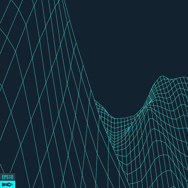 Sfondo astratto del paesaggio vettoriale Illustrazione vettoriale della tecnologia 3d della griglia del cyberspazio