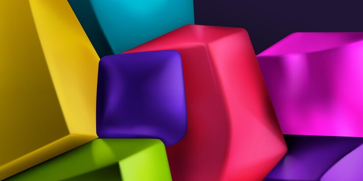 Vettore sfondo astratto di un mucchio di cubi 3d colorati e altre forme con bordi smussati