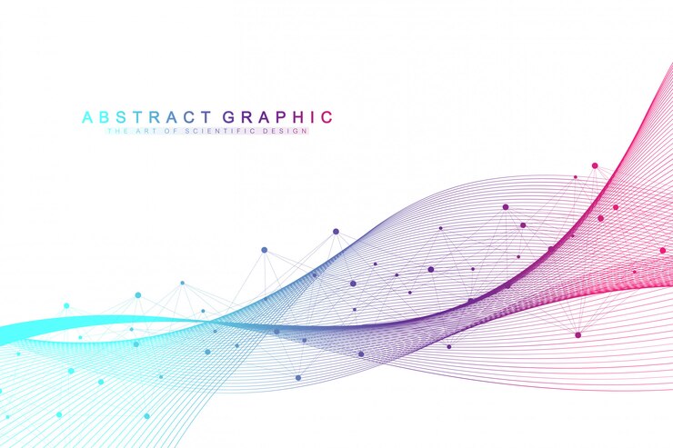 Vettore sfondo astratto geometrico con linee e punti collegati. flusso d'onda molecola e sfondo di comunicazione. sfondo grafico per il tuo design. illustrazione.