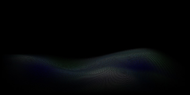 Sfondo astratto mezzitoni con superficie ondulata fatta di punti blu chiaro su nero