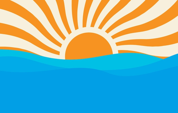 Vettore sfondo astratto raggi solari e mare