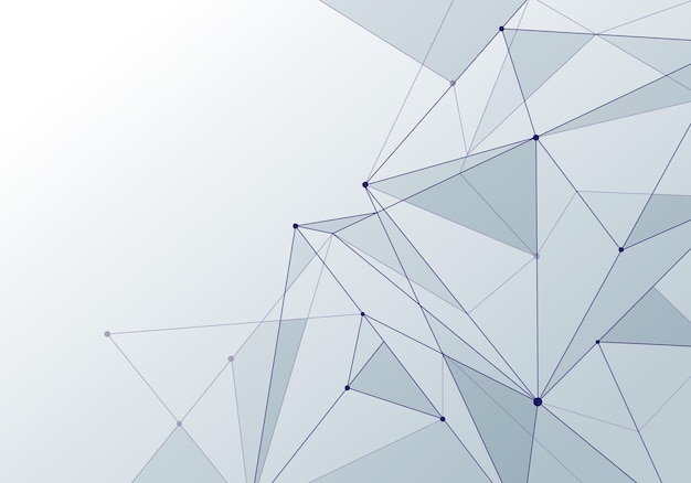 Sfondo astratto tecnologia stile bianco low poly connessione con nodi. Contesto di prospettiva futura del plesso blockchain di dati globali. Illustrazione vettoriale